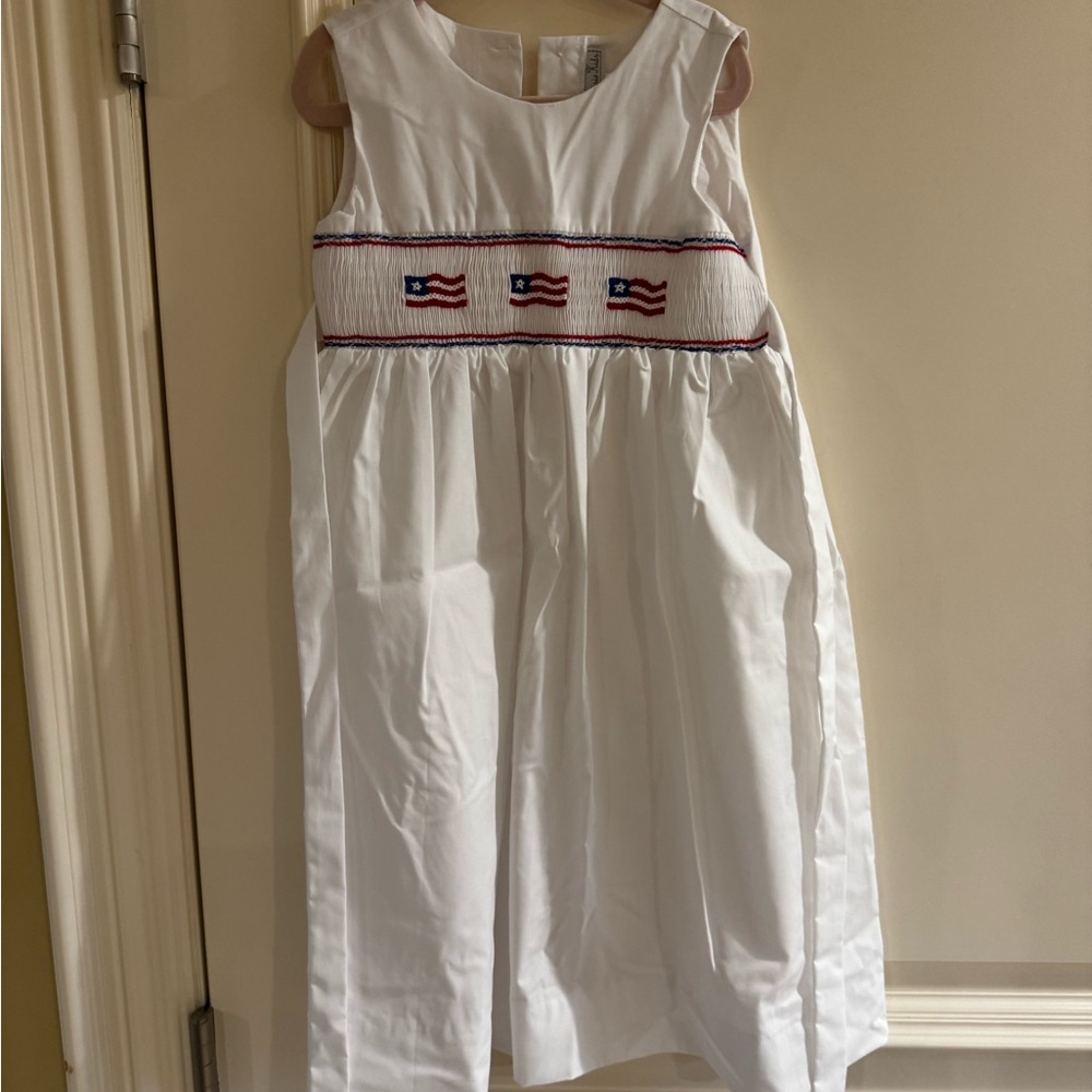 Fantaisie Kids White Sleeveless Girls Dress with Flag Detail